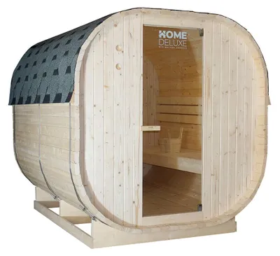 Produktbild von HOME DELUXE - Outdoor Sauna CUBE XL - Maße: ca. 185 cm x 195 cm x 220 cm, Holz: Fichtenholz - inkl. Saunaofen und Saunazubehör I Gartensauna, Außensauna, Sauna Fass für 6 Personen