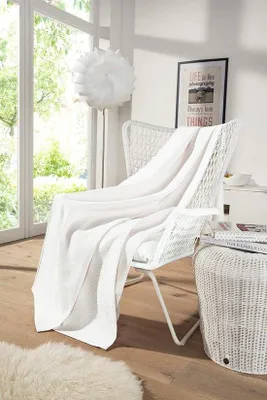 Produktbild von Unyqoos® Baumwoll-Decke Waffelpiqué – leichte, atmungsaktive Kuscheldecke, 100% Baumwolle (), weiß, 180 x 240 cm, vielseitig als Tagesdecke und Sofa-Plaid