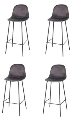 Image de Lot de 4 tabourets de bar en velours "Ima" - Gris foncé - L 47 x P 43 x H 105 cm