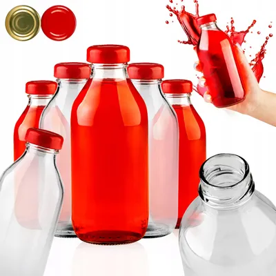 Produktbild von SuperButelki.pl - 50x Glasflaschen 330ml, Flasche 0,33l Saft Säfte Kompott + Verschlüsse, mit Rezepten, Flaschenset, 0,33 l, komplett