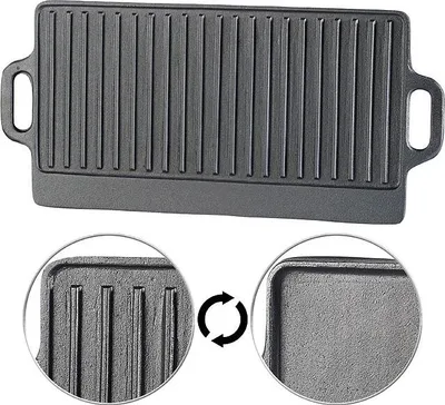 Image de Plaque-gril de cuisson réversible en fonte - 51 x 23,5 cm