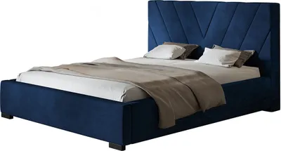Produktbild von Polsterbett PALERMO mit Kopfteil, 160x200 cm, Doppelbett mit Bettkasten und Lattenrost aus Metal, Velourstoff Dunkelblau
