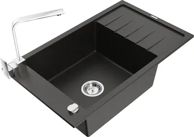 Produktbild von Mexen Elias 1 Becken-Granitspüle mit Abtropffläche und Mischbatterie Rita, Schwarz/Gold metallisch - 6511-75-670300-00