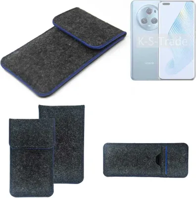 Produktbild von K-S-Trade Handy-Hülle Schutz-Hülle kompatibel mit Honor Magic5 Filztasche Pouch Tasche Case Sleeve Filzhülle dunkelgrau, blauer Rand