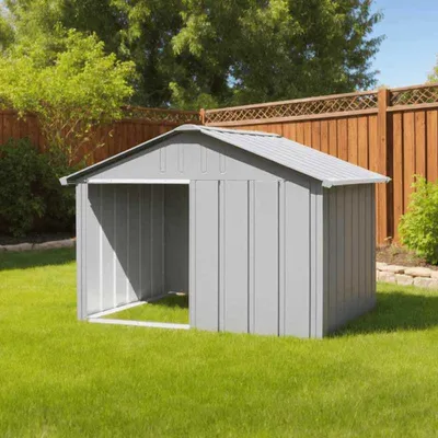 Productafbeelding van Hondenhok – Weerbestendig Hondenhuis van Gegalvaniseerd Staal met Verhoogde Vloer van 116,5x103x81,5 cm