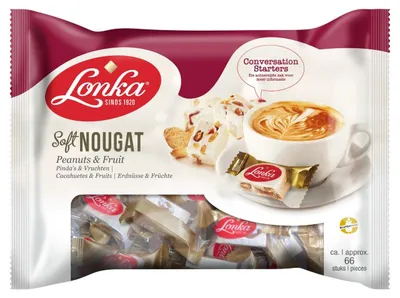 Image de Lonka Nougat Tendre aux Cacahuètes & Fruits, 800 g - crème de nougat crémeuse