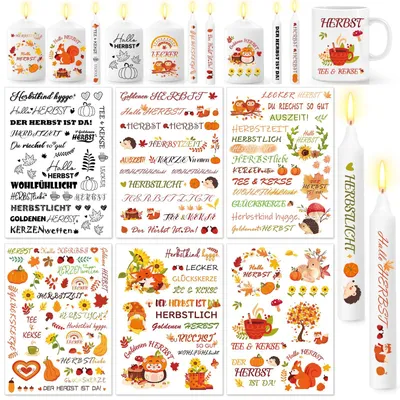 Productafbeelding van Set van 6 Bladen Herfst Kerstatoeages voor Kaarsen Decoratie