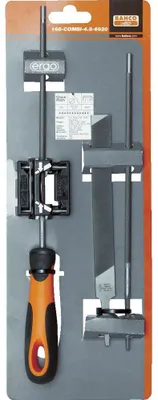 Zdjęcie produktu dla Bahco 168-COMBI-4.0-6922 Zestaw pilników do pił łańcuchowych, uchwyt Ergo, 200 mm Ø 4,0 mm, długość pomocnicza pilnika 200 mm 1 szt