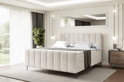 Produktbild von ALTDECOR Boxspringbett mit Schwarz Füßen, Matratze und Lattenrost, Topper, Fußteil, Polsterbett mit Bettkasten, Bett mit Stauraum H3-Matratze, Doppelbett - OTTA-FC-Z - 180x200 - Beige Monolith