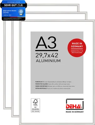 Produktbild von DEHA Design Bilderrahmen Boston (3er Set), A3 29,7x42 cm, Aluminium Silber