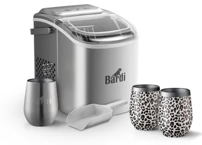 Produktbild von Bardi Deluxe Eiswürfelmaschine Set – 1,2 l – Edelstahl – Inklusive 3 r Thermosbecher und Eisschaufel – LEO
