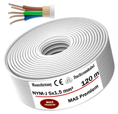 Produktbild von Feuchtraumkabel Stromkabel Mantelleitung 120m NYM-J 5x1,5 mm² Elektrokabel