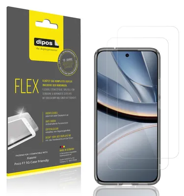 Immagine prodotto di 2x Pellicola protettiva per Xiaomi Poco F7 5G Case Friendly, rivestimento al 100%, Protezione dipos Flex