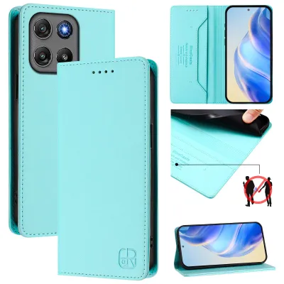 Produktbild von Lederhülle für Motorola Moto G67 Power Hülle Flip Brieftasche Kartenfächern Ständer Schutzhülle Türkis