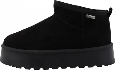 A black ankle boot with a thick platform sole, shown from the side against a white background.