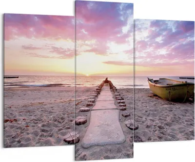 Produktbild von Bild auf Leinwand - Leinwandbild - 3 Teile - Boot Strand Himmel - 130x100cm - Wand Bild - Wanddeko - Wandbilder - Leinwanddruck - Bilder - Wanddekoration - Leinwand bilder - Wandbild - CB130x100-5064