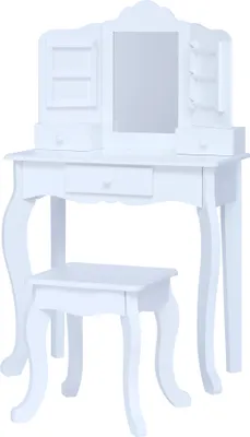 Produktbild von Fantasy Fields By Teamson Little Princess Anna Medium Kinder Schminktisch Schminkset mit Spiegel, Schubladen & Stuhl Hocker für Kinder Weiß TD-13366D