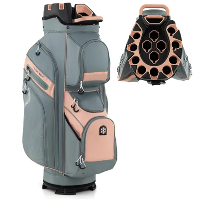 Obrázok produktu pre Golfový vak COSTWAY, ľahký vak na golfový vozík s krytom proti dažďu, 11 vreciek, 14 priehradiek a popruh na prenášanie, prenosný golfový vak, vak na golfový vozík, sivý