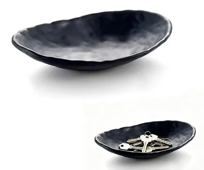 Ovale Schlüsselschale aus Melamin, Schwarz, 19,4x12,6x4,2 cm