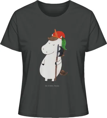 Produktbild von Mr. & Mrs. Panda Oberteil Damen Einhorn Junge Größe M - Anthrazit - Geschenk, Unicorn, Rundhals T-Shirt, Sommershirt, Bube, Mittelalter, Frauen, Einhörner, Shirt
