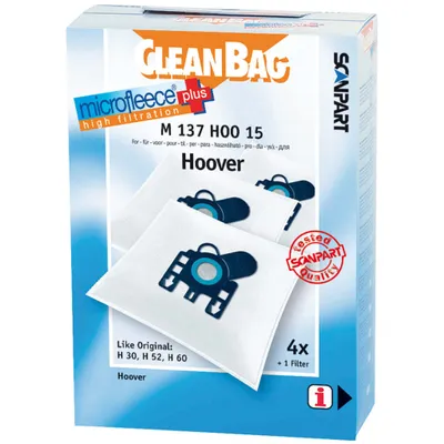 Obrázek produktu pro Cleanbag M 137 HOO 15, Hoover: Arianne T 2001 - 2799 Sensory TC 5200 - 5299/TS 1600 - 2399/Bagless TC 5232 Telios AB..., 4 kusů, 1 kusů