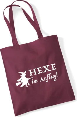 Produktbild von Huuraa Jutebeutel Hexe im Anflug 10 Liter Burgundy Baumwolle Tasche Geschenkidee