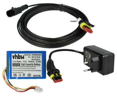 Produktbild von vhbw 1x Netzteil, 1x 3400 mAh Akku, 1x 5 m Niederspannungskabel kompatibel mit Gardena Sileno + R160Li, Sileno City 250 15001, Sileno City Rasenmäher