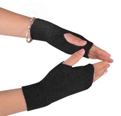 Productafbeelding van Handschoenen zonder vingers, dames, armwarmers, polswarmers, schrijfhandschoenen, zwart, wolmix