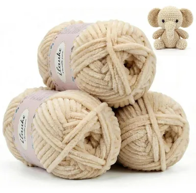 Produktbild von Chenille Wolle zum Häkeln & Stricken, Beige, 3x100g, Weich, Flauschig, ® STANDARD 100