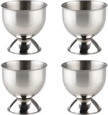 Image de Ensemble de supports à œufs Ibenzoa® en acier inoxydable de haute qualité, comprenant 4 pièces – supports à œufs élégants et empilables, idéaux pour les œufs mous et durs, polyvalents et faciles à nettoyer