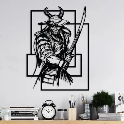 Image de Wallity, Samurai, accessoire mural décoratif en métal, noir, 100 % METAL, 41 x 55 cm