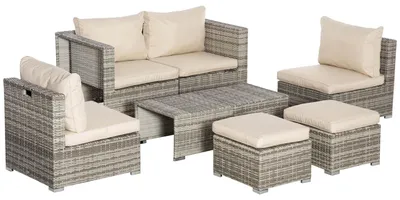 Immagine prodotto di Set Salotto da Giardino Divano 2 Poltrone Tavolino e 2 Poggiapiedi in Rattan Beige e Grigio