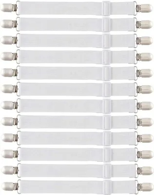 Produktbild von 12 Stück Bettlakenspanner | Elastische Betttuchspanner mit Metallclips | Verstellbare Spannbettlakenhalter für Matratzen, Bügelbrett, Sofa – Weiß