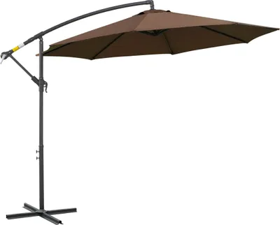 Image de Parasol de jardin - Parasol à pied déporté - Ø 295 cm - Inclinable - Socle en croix inclus - Marron