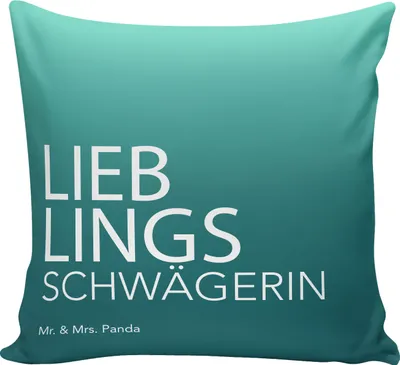 Produktbild von Mr. & Mrs. Panda Kuschelkissen Schwägerin - Aquarellblau - Geschenk, kissen bedruckt, Ehefrau, Verwandtschaft, für sofa, Sofakissen, Deko, 40x40, angeheiratet, Ehemann