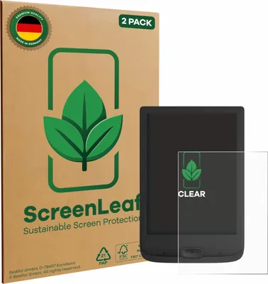 Produktbild von 2x ScreenLeaf Schutzfolie für PocketBook Basic Lux 4 nachhaltiger Displayschutz Display Schutz Folie Klar Transparent