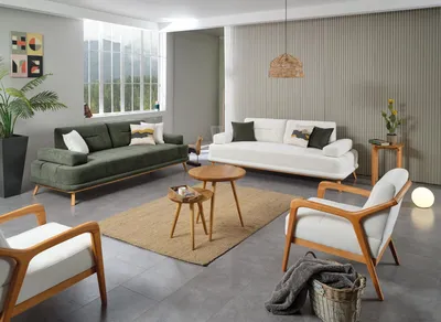 Produktbild von Sitzgruppe/Sofa Set - Wohnzimmergarnitur "Piva" 3+3+1+1-Weiß/Weiß