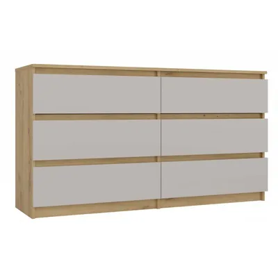 A dresser with six drawers against a white background.
