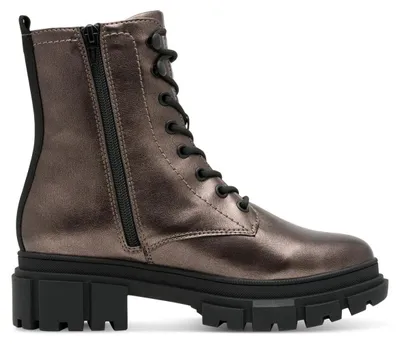 Image de Bottines plates pour femmes s.Oliver, modèle à lacets, vegan, couleur argentée (gris anthracite), taille 38