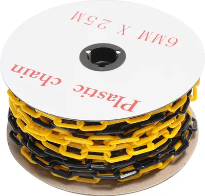 Productafbeelding van Hengda afscheiding ketting, kunststof ketting, zwart-geel, 6 mm dik, geschikt voor parkeerplaatsen en parkeerbarrières, 25 meter
