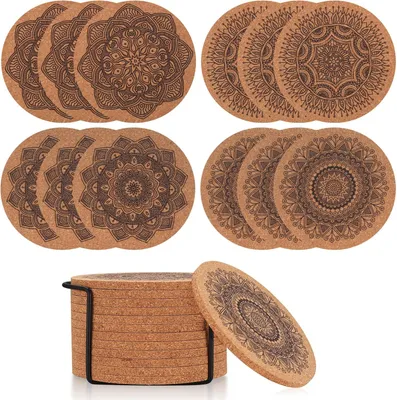 Obrázek produktu pro Podtácky z korku - 12 kusů - Korkové podtácky - Podtácky z korku - Podtácky na nápoje o průměru 10 cm - Podložky pod hrnky - Opakovaně použitelné - Absorpční