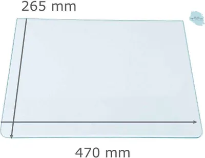Produktbild von Kühlschrank Einlegeboden - Klarglas 4 mm - 2 abgerundete Ecken - 470 mm x 265 mm - (89,96 EUR / qm - Mindestbfl. 0,25 qm - Kantenb. 5,35 EUR / lfm - Eckenb. 1,00 EUR / Stck. )