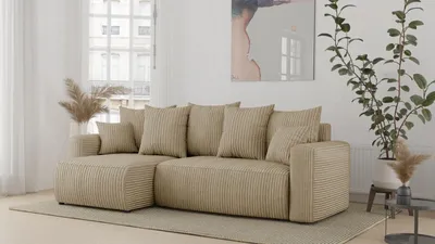 Zdjęcie produktu dla Narożnik z funkcją spania i podstawą łóżka DENVER - w kształcie litery L w stylowym kolorze POSO Beige Ottoman left