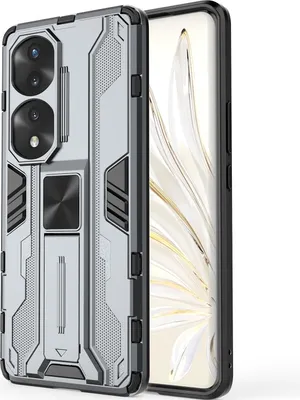 Produktbild von Honor 70 Pro Hülle, Dual Layer PC TPU Bumper Stoßfest Ständer Schutzhülle für Honor 70 Pro Grau
