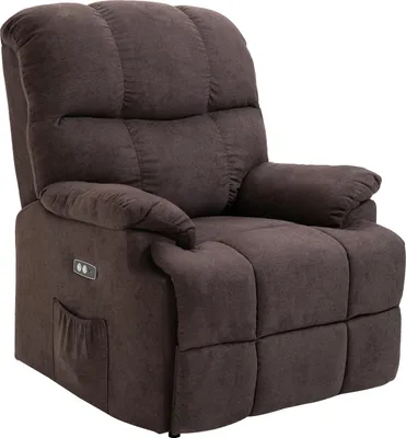Produktbild von Relaxsessel, Neigbarer Aufstehsessel, verstellbar, mit USB-Anschluss, Seitentasche, Fußablage, Schaumstoff, Braun