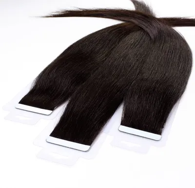 Produktbild von hair2heart Tape Extensions Echthaar Glatt - 10 Tapes 2.5g 40cm Dunkelbraun