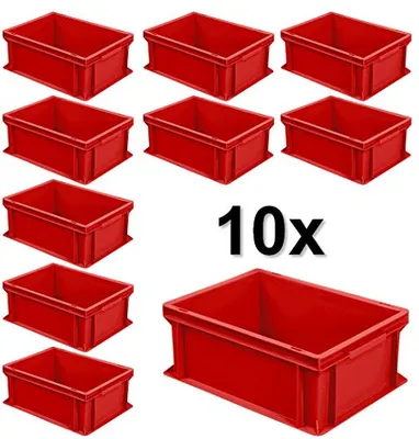 Produktbild von 10x Eurobehälter mit 2 Griffleisten, LxBxH 400x300x170 mm, 16 Liter, rot