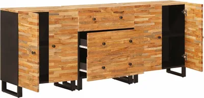 Zdjęcie produktu dla vidaXL Kredens 3 szt. Brązowy 60 x 33 x 75 cm Lite drewno mango