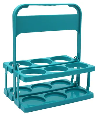 Imagen del producto de Soporte de plástico para botellas de cerveza, plegable, capacidad para 6 botellas, plástico resistente, color azul, dimensiones: 26 x 18 x 31 cm