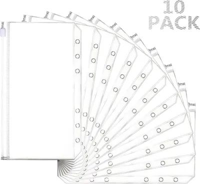 Produktbild von 10 Stück A6 Binder Taschen,PVC 6 Löcher Binder Reißverschluss Ordner für Sparchallenge Budgetplaner,Budget Planner Deutsch,Notebook-Planer Einlegeseiten Loseblattbeutel, Geldumschläge